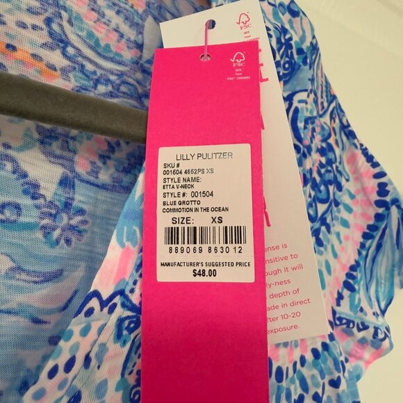 Lilly Pulitzer Etta V Neck Shirt - XS - Blue Grotto - Picture 4 of 5